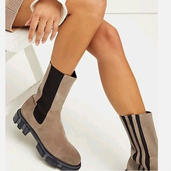 NWT Free People Brooks Chelsea Suede Chunky Sole Boots Size38.5 Gray/Brown/Taupe - Picture 2 of 14